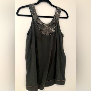 Anthropologie (Sains) Olive Green Sleeveless Top with Gold/Copper Sequin Bib